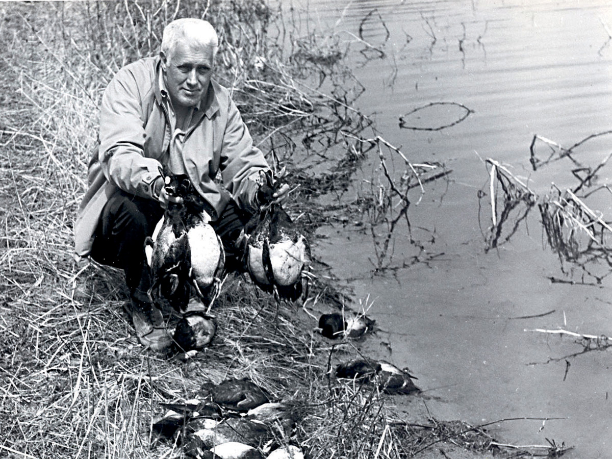 Frank Bellrose and poisoned ducks. Photo courtesy of Forbes Biological Station